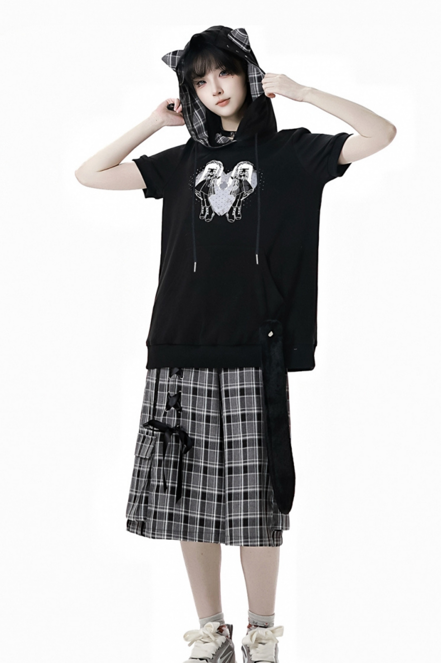 + Half Check Hooded Top Pants Shirt