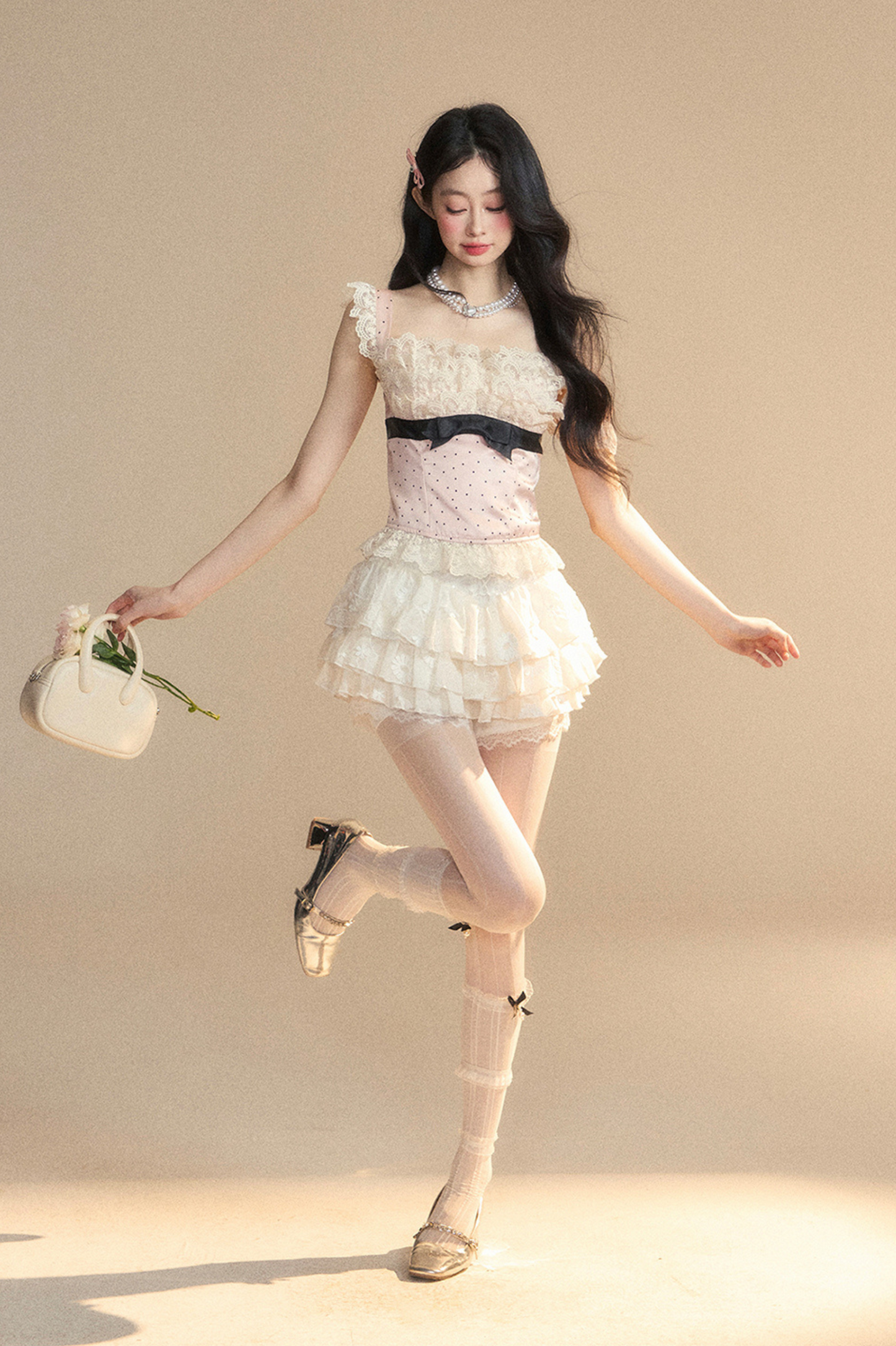 Reservations Top Tight Sleeveless Lace Dot Girly