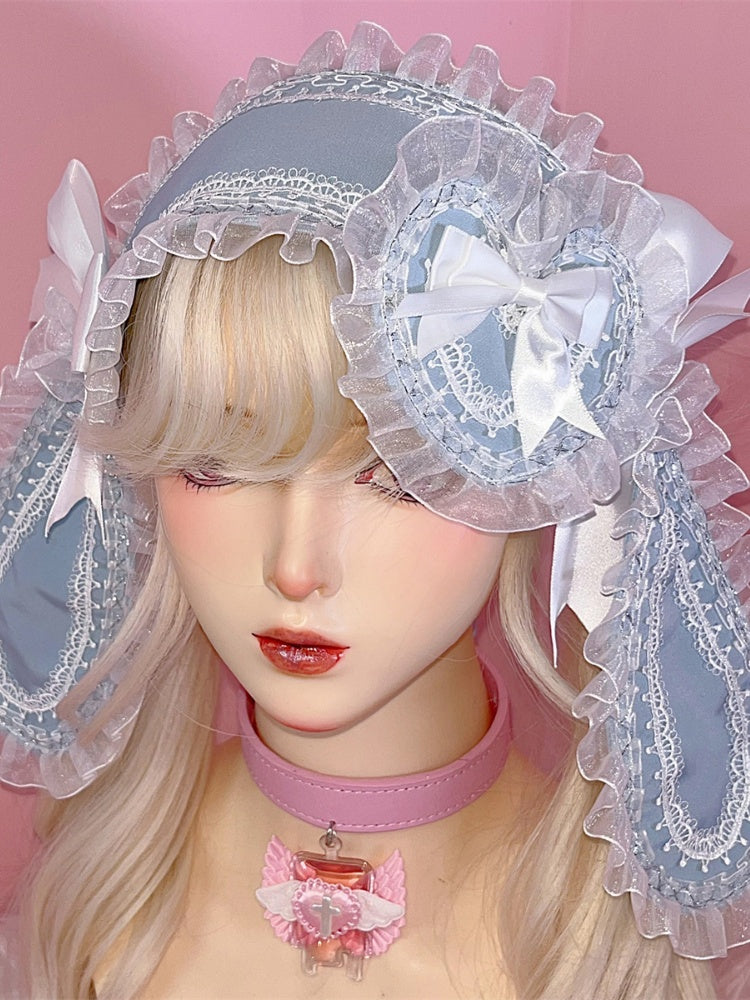 Y2K Lace Trim Bunny Ears Design Jirai Kei Hairband