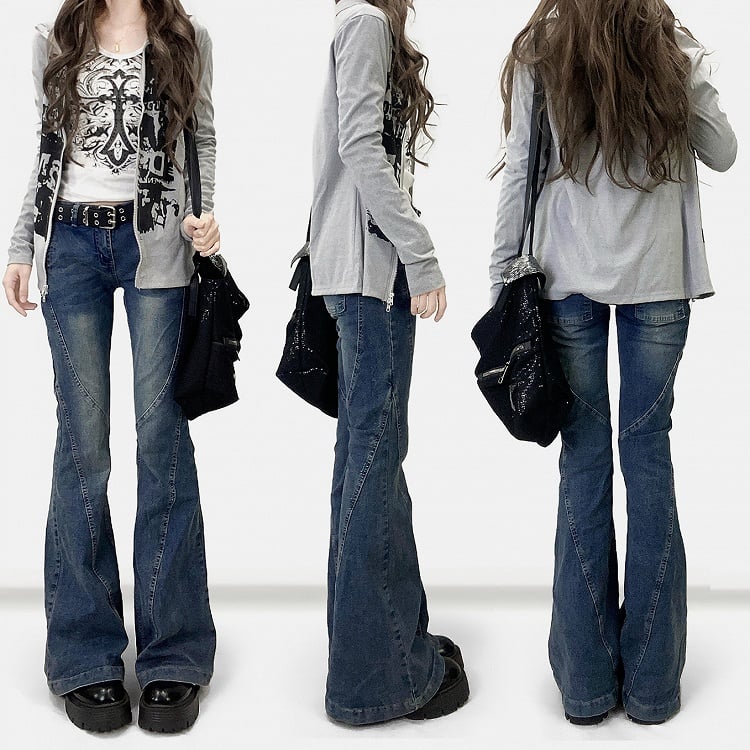 Jeans Taille Silhouette Flare Low Blau