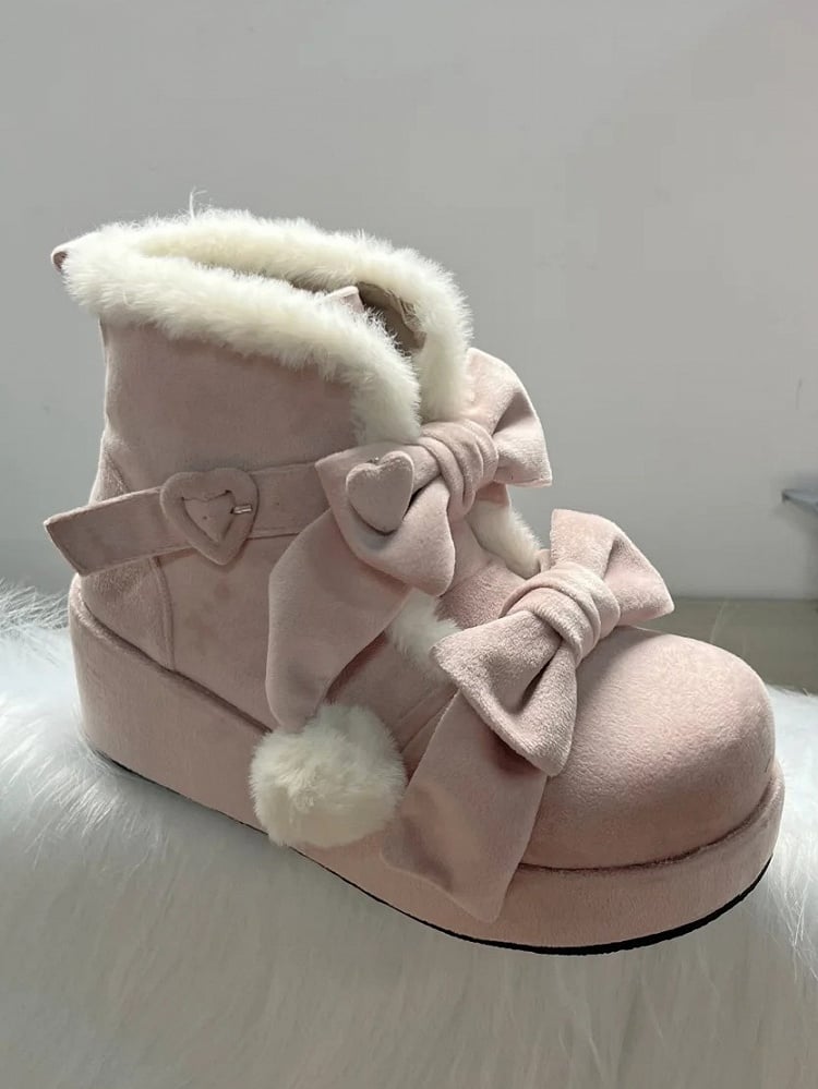 - Lolita Süße Plateaustiefel Pompon Winter Charm Pink