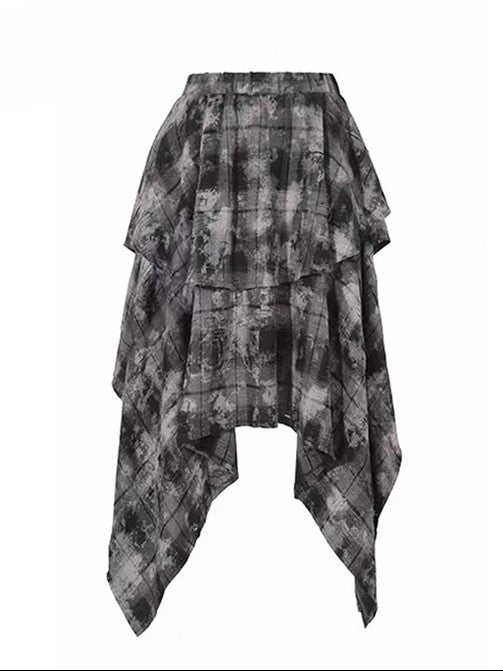 Handkerchief Dark Hem Plaid Skirt Pattern Bittersweet Gray