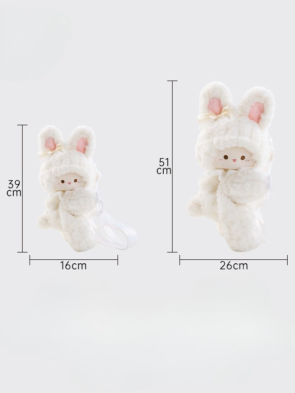 White Bag Backpack/Crossbody Keychain Plush Rabbit Backpack Bowknot +