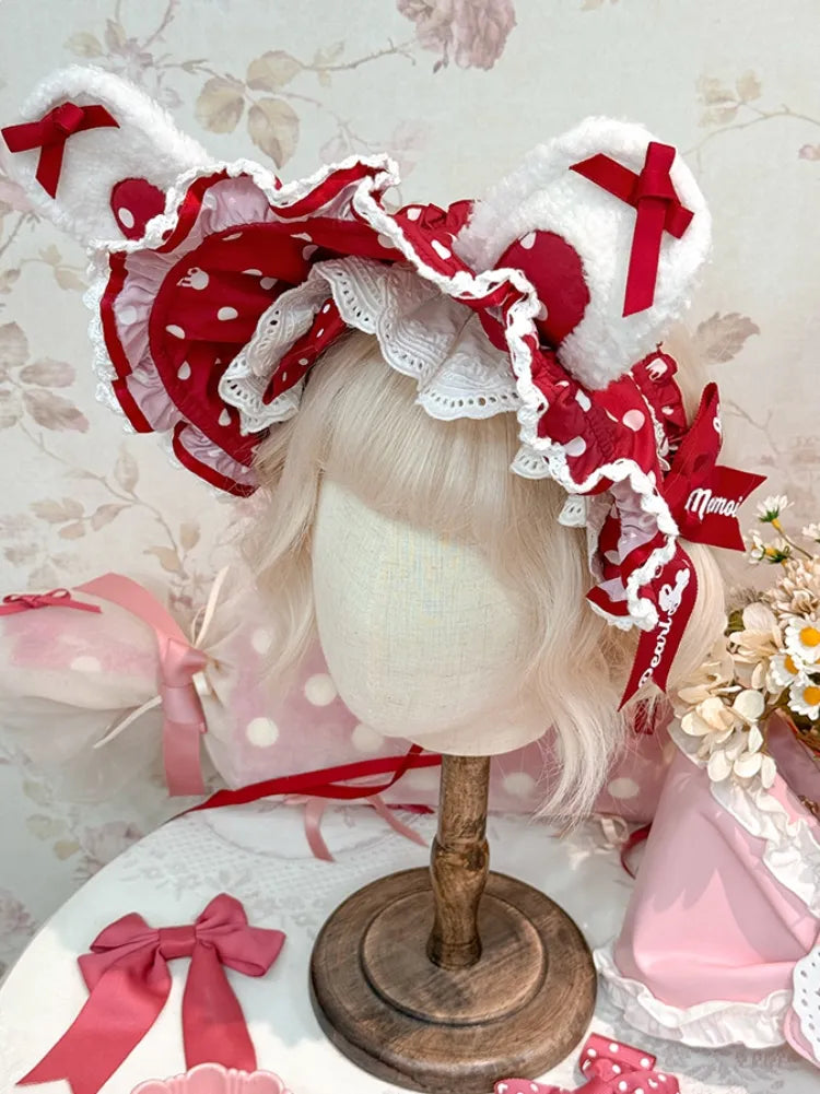 Pattern Ears Blue Pink Bonnet Polka-dot Black / Red Bunny