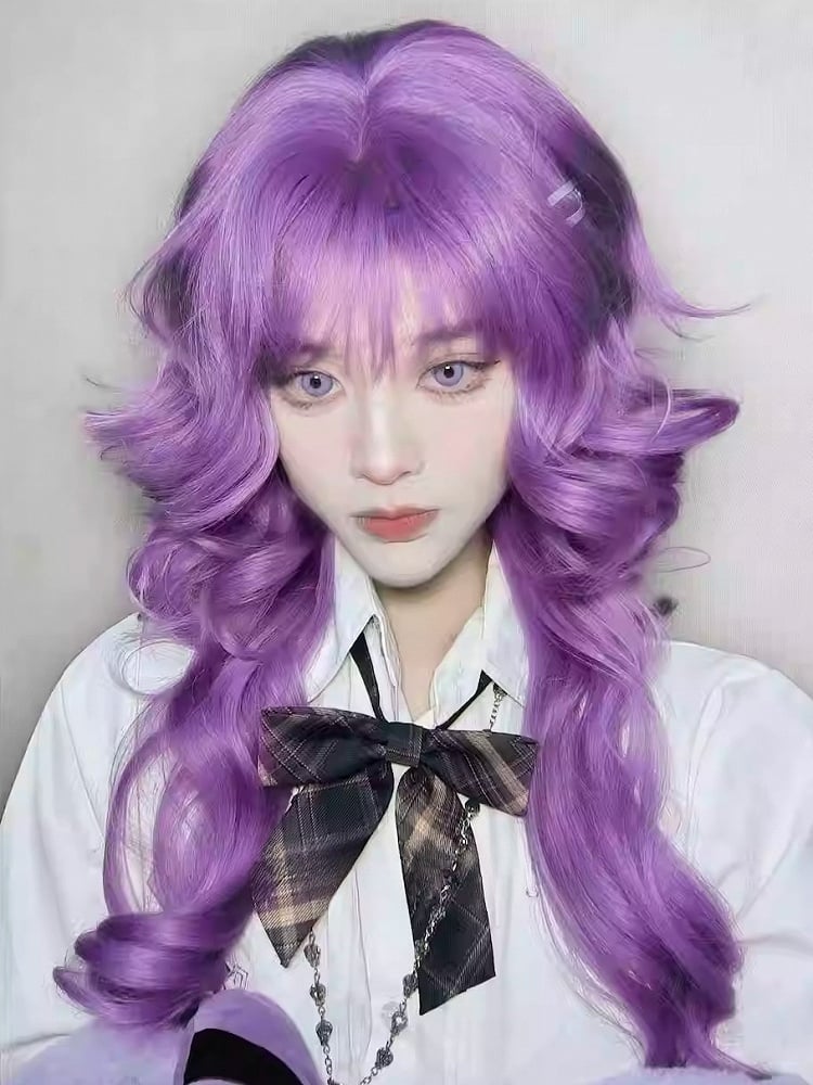 Length Wig Air Wavy With Bangs 70CM Purple