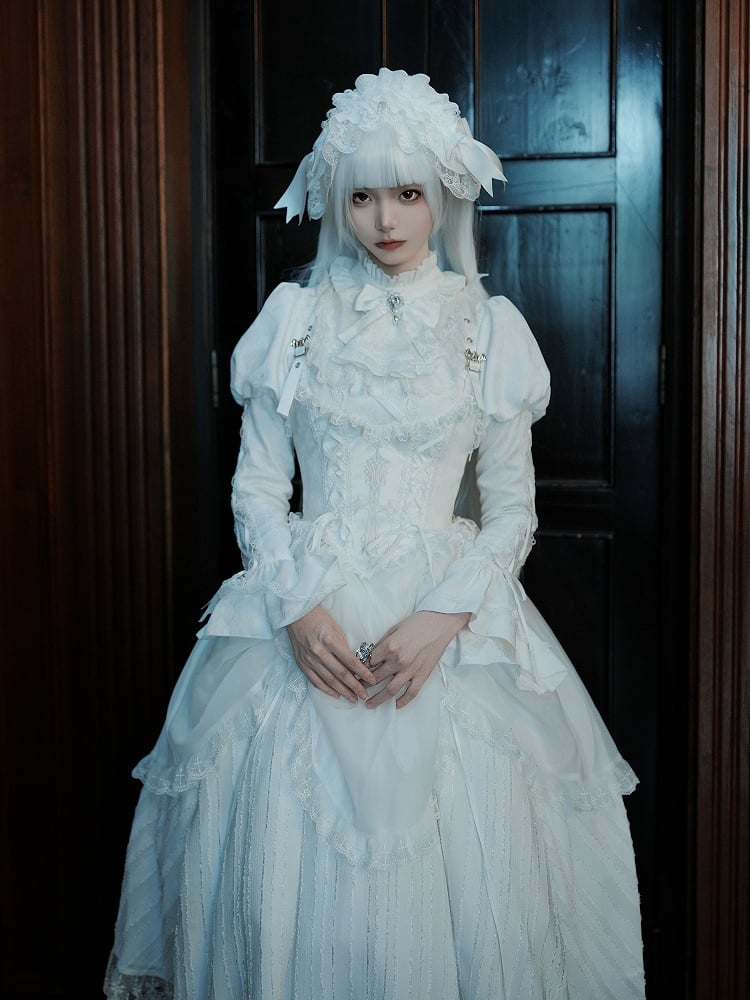 Embroidery Cross Gothic Lolita with Bat White Buckle Corset Straps