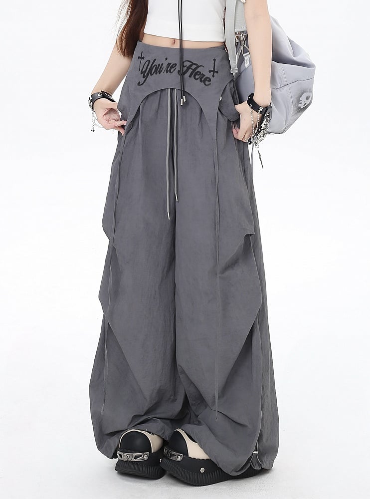 Asymmetrical Accessory Punk Waist Drawstring Waist Wasteland Gray Pants with