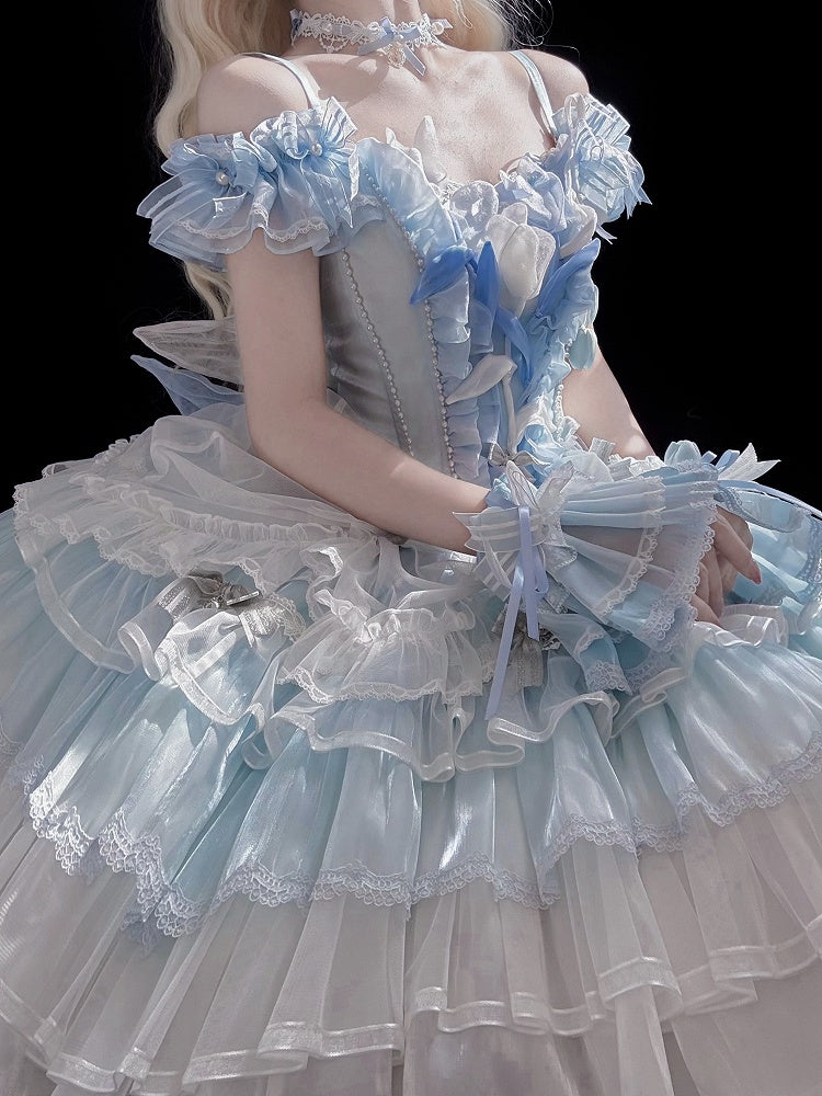 Layered Balletcore Theme Blue Princess Lolita Dress Skirt Tulip