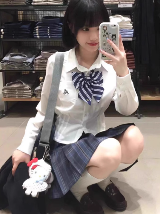 Faltenrock Blau Muster JK 45CM Uniform Plaid