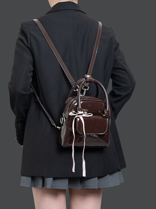 Ribbon Backpack With Kawaii Chocolate Bow 3-Way Glossy Brown