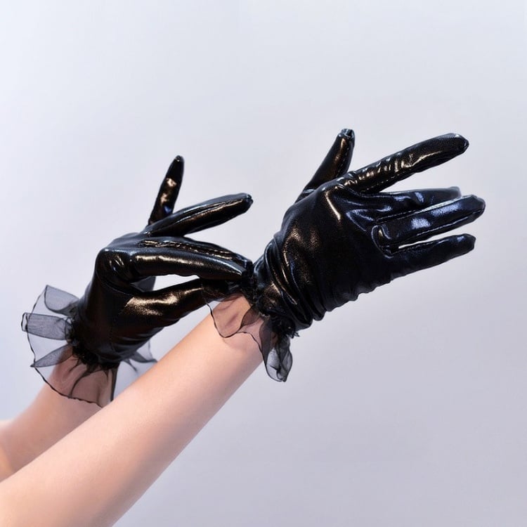Gothic-Cyberpunk-Handschuhe in Schwarz mit Spitzenbesatz