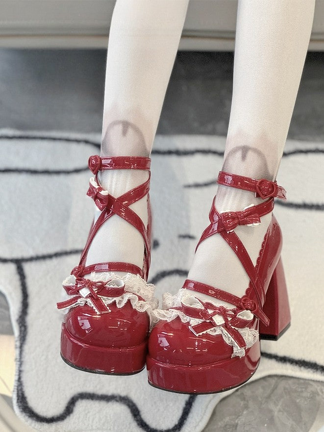 High Wine Heels Ruffled – Lolita Red Lace Dreamy