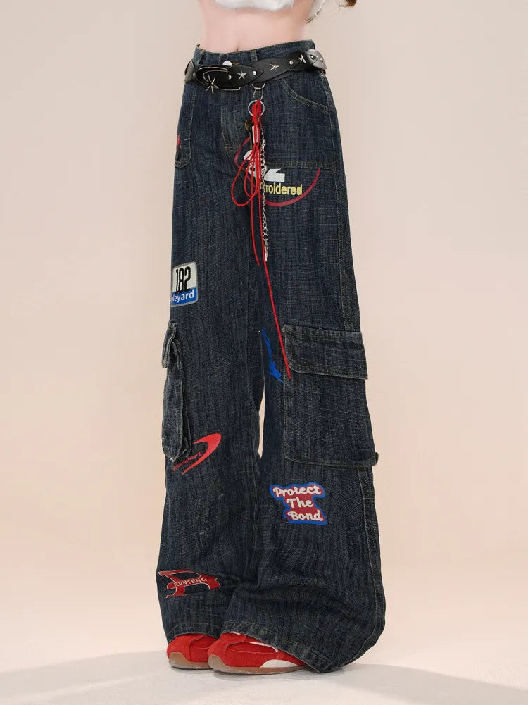 Cargo Jeans High Leg Dark Blue Wide Street