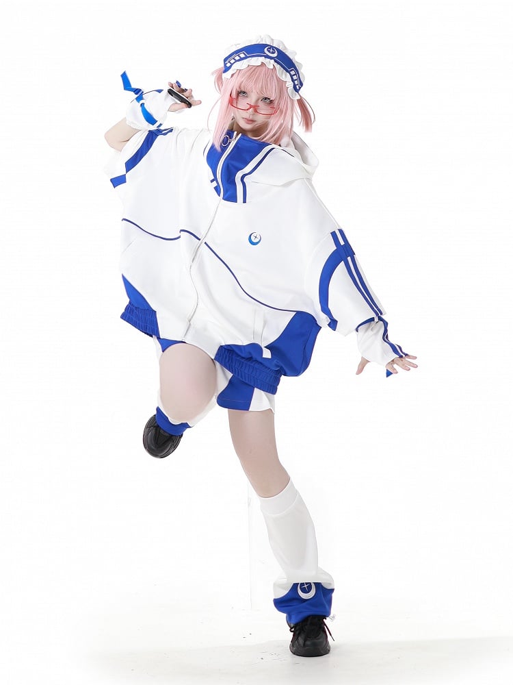 Blue and White Colorblock Design Jirai Kei Sports Shorts