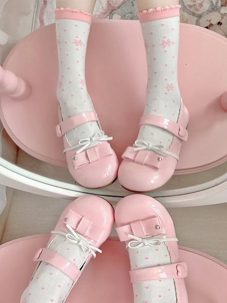 Socks Print Polka-dot Pattern Pink Snowflakes Lolita Calf