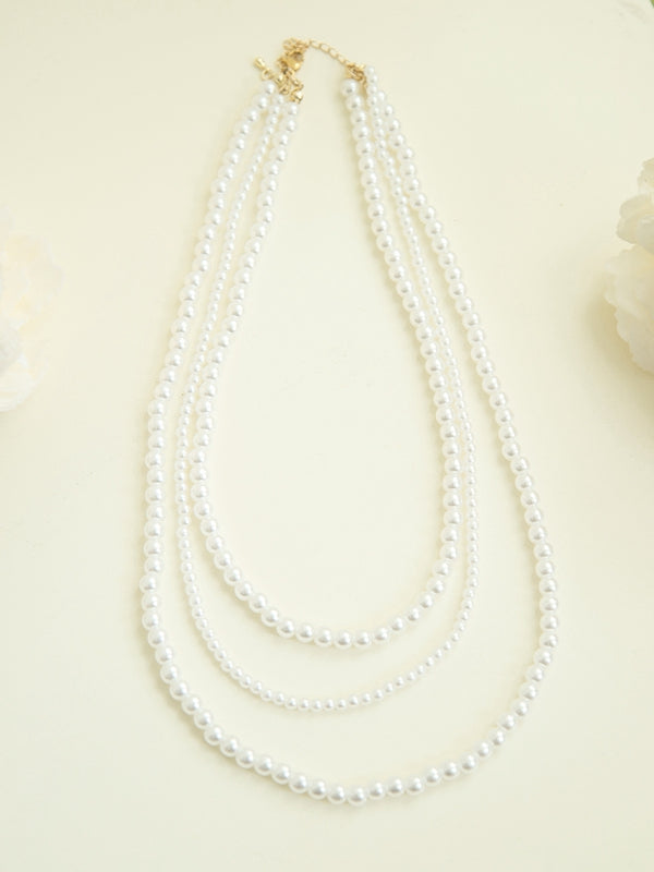 Beaded Necklace White Layered