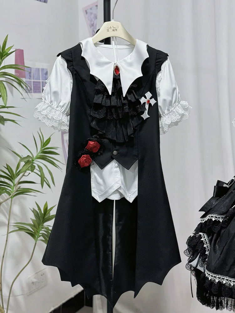 Tail Bat Waistcoat Black Shaped Wings Ouji Gothic Lolita Long