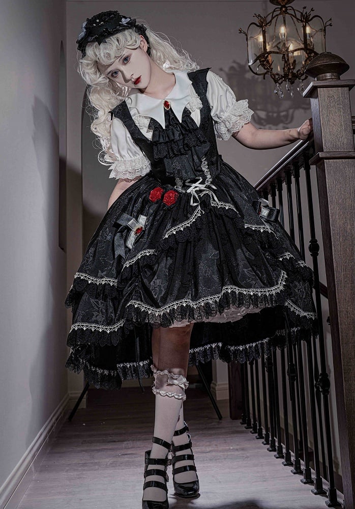 Skirt Straps Dress Bat Gothic Black Lolita Shaped Wing High-low Shoulder