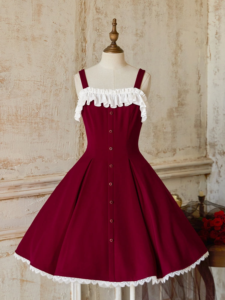 Dress Fit Lolita Slim Fashion Waist Red Elegant