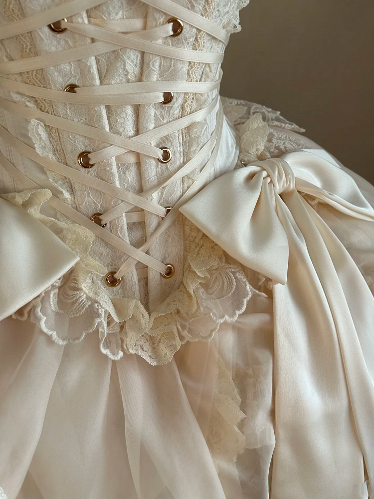 + Top Set Creamy Elegant Balletcore Skirt Lolita High-low Overlay Corset - Boned