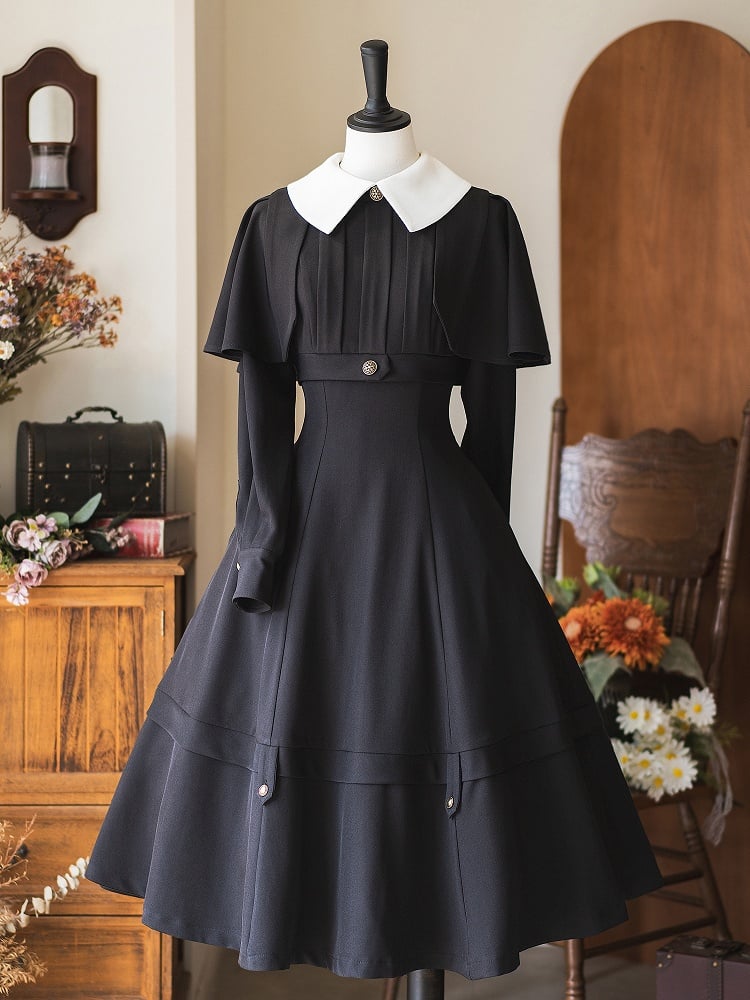 Schwarzes, abnehmbares Cape-Design, elegantes Retro-Schlankheitskleid