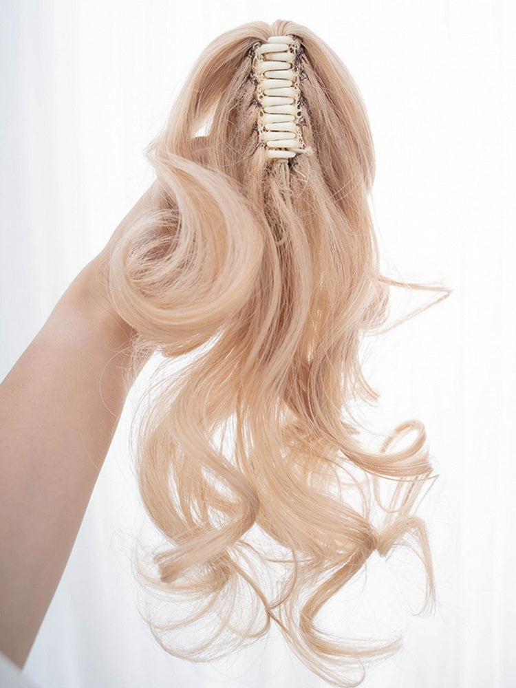 Blonde Short Bob Cut Synthetic Wig With Double Ponytail Claw Clips