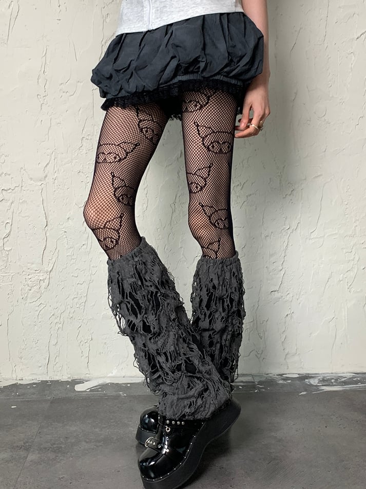 Leg Warmers Punk Gray Cut-out Design Wasteland