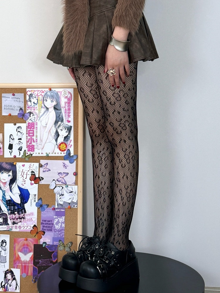 Gemusterte Strumpfhose Schwarz Leopard Y2K