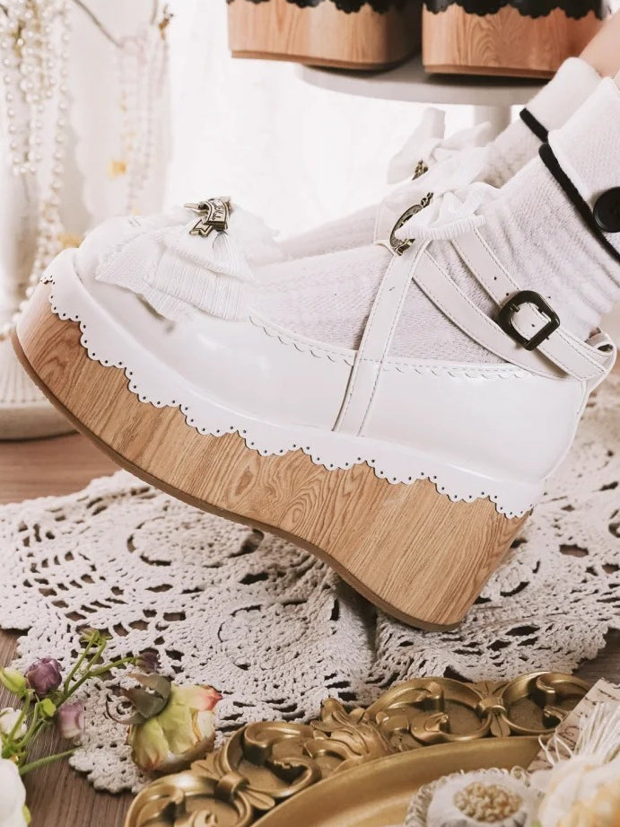Plateau Weiß Uhr Süße Akzente Charm Toe - Schuhe Schleife Rund