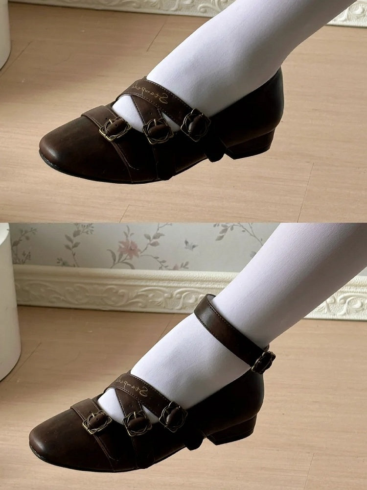 Toe Low Brown mit Design Heels Lolita Crisscross Classic Schuhe Square