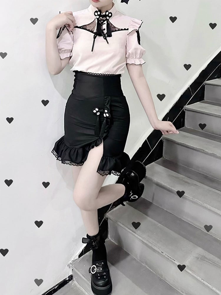 Jirai Shoes Style Kei Heels Black Matte Chunky Platform Landmine