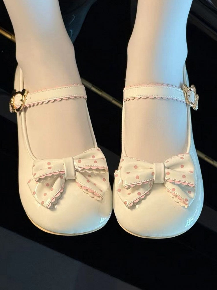 Lolita Leather - Janes PU White Fastener Mary Sweet at Teddy Bow Polka-dot and with Top