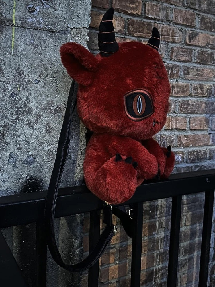 Red Devil Gothic Plüsch Rucksack Tasche