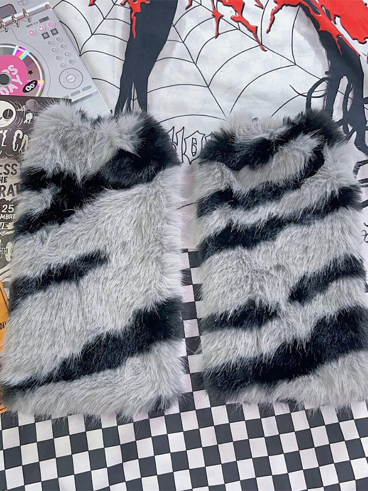 Beige/Grey Y2K Zebra Stripes Pattern 40CM Leg Warmers