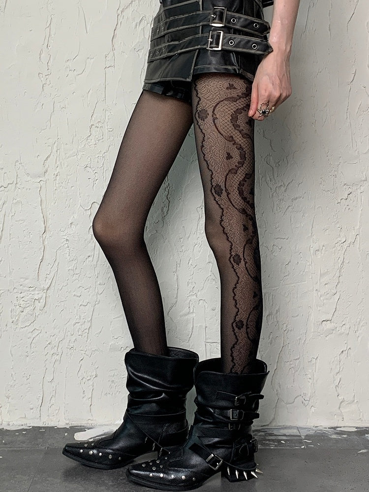 Print Tights Y2K Design Black/White