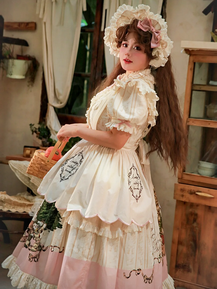 Piece Cotton Lolita Sleeves Sweet Plus Short Creamy One Available Sizes Dress
