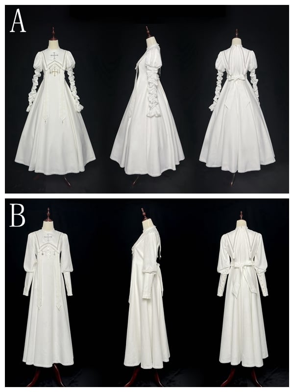 Halloween Kreuzärmeliges Juliette Stickerei Weißes Hammelkeulenkleid / Outfits Nonne Lolita