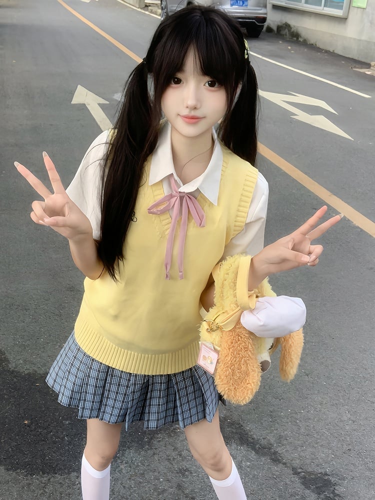 Weste Preppy JK Farbe Uniform Stil Gestrickt 10 V-Ausschnitt Optionen