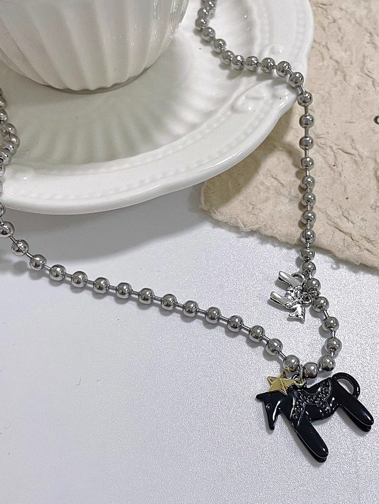 Star Necklace Pink/Black/White Carousel Y2K Pendant