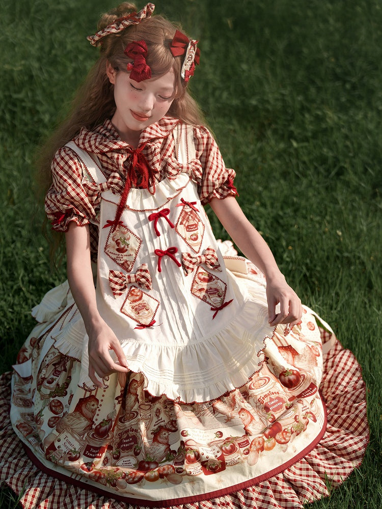 Tomatenschürze Beige Print Lolita Konserviert