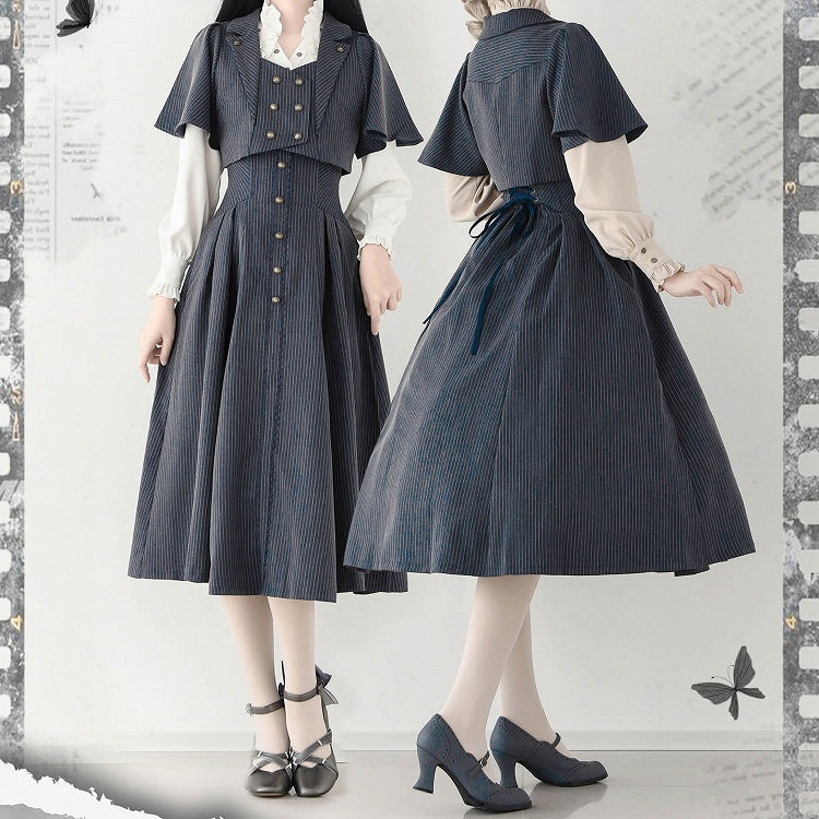 Dark Dusty Blue Blazer Collar Retro Fashion Cropped Top