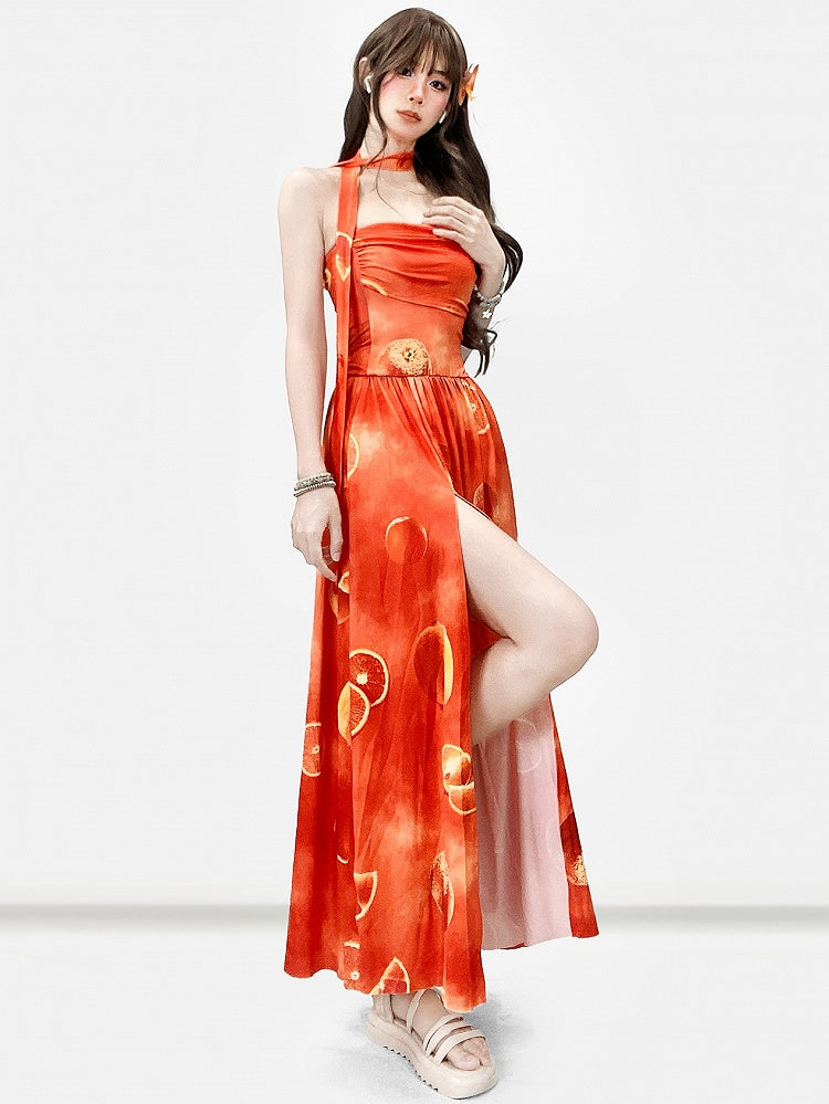 Holiday Orange Tube Sacrf Dress With