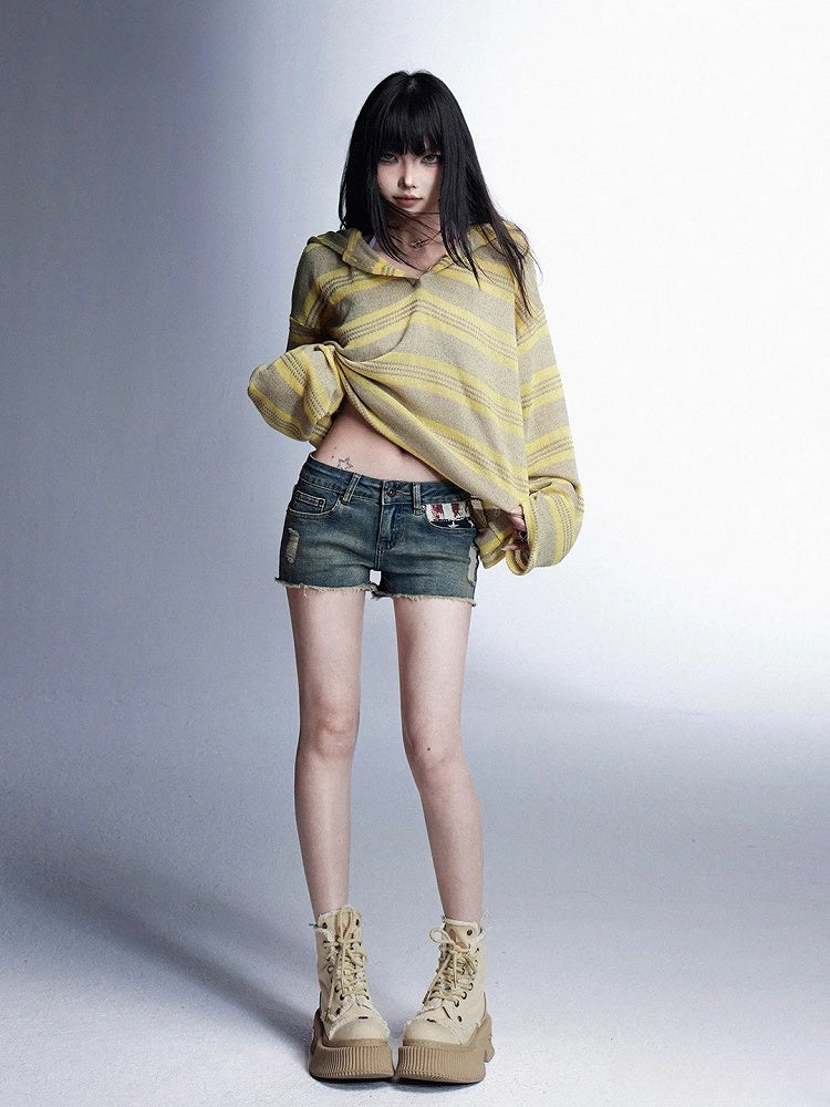 Loose Protection Yellow/Black Sun Top Knitted Hooded