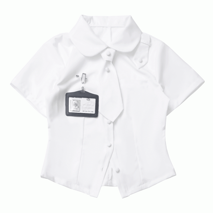 White Peter Pan Collar Short Sleeve Shirt Tie and Holder Card with