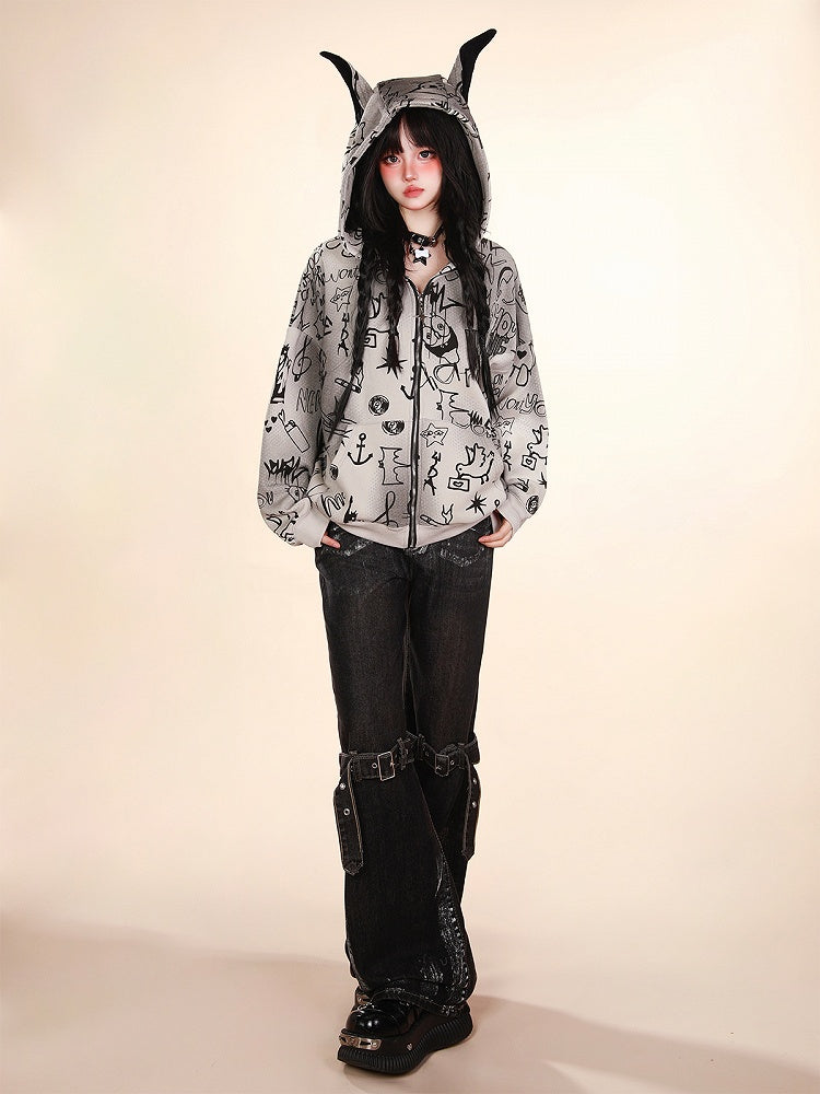 with Adjustable Knee Belt Design Waist Wide-Leg Jeans Black Low