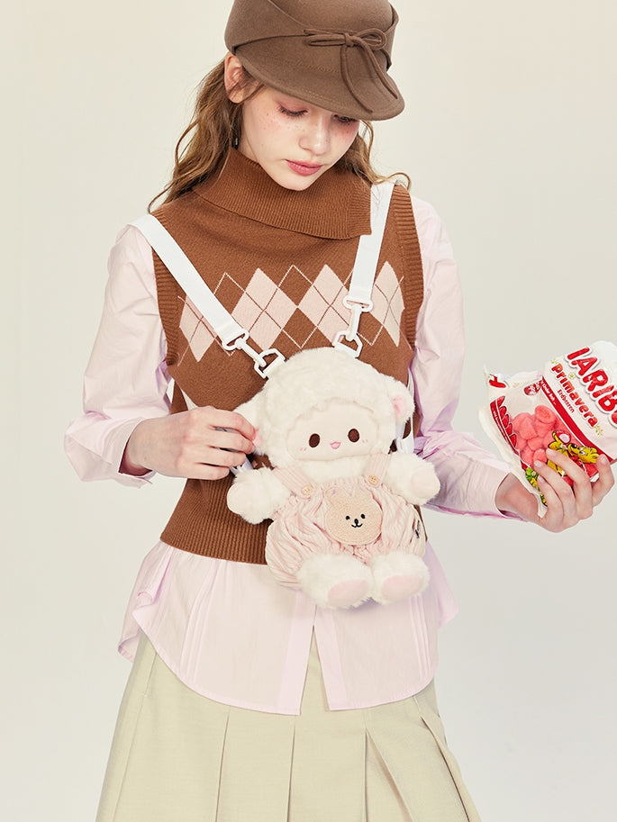 Backpack Plush WhitePink Cute + Lamb Middle/Large Pants Overall Size