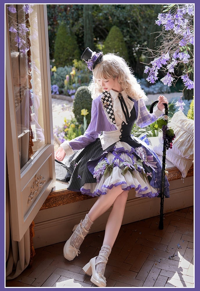 Bavaria / Set Blazer Cropped Top Full Skirt Corset Lolita Outfit - Style Waistcoat Purple Octoberfest