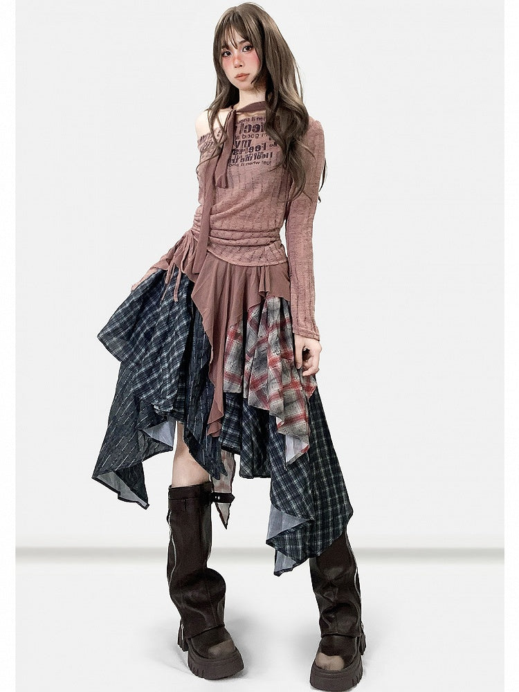 + Scarf Brown Letter Asymmetrical Top Pattern Print Millard Reddish Striped Fashion Hem