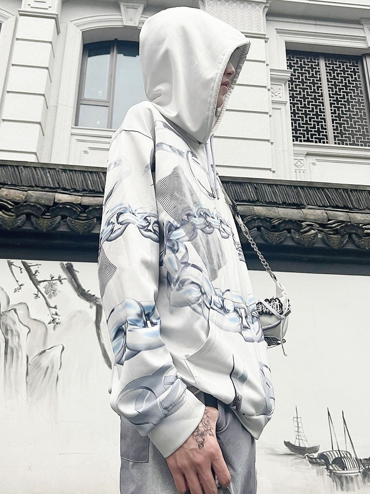 Hoodie And Cyberpunk Scissor White Print Chain