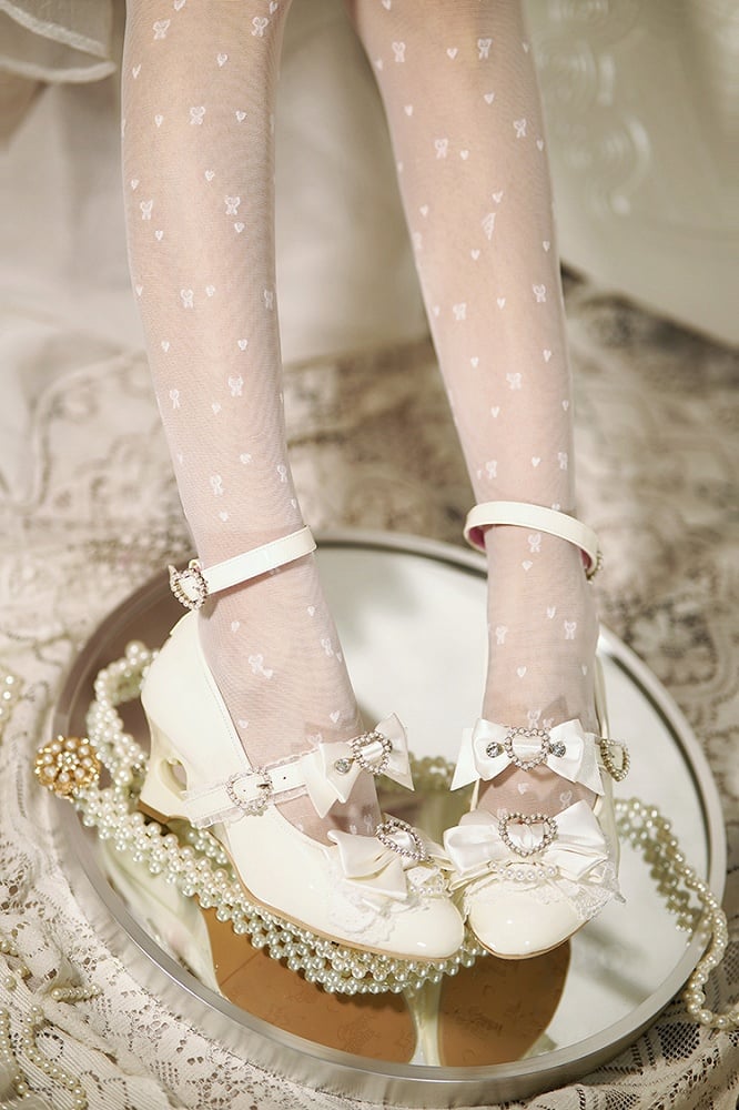 Wedge Fashion Shoes Cut-out Heels Gyaru Heart White Jirai Kei Janes Mary
